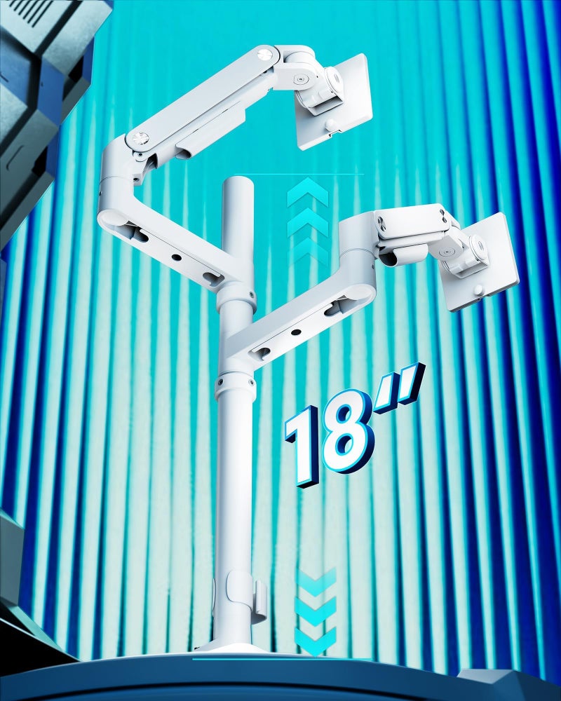 ARES WING Dual Monitor Arm for Ultrawide Heavy Duty Curved Monitor Stacking, Fits 17-49 Inch, Vertical Gas Spring Double Monitor Stand with USB, Adjustable Dual Monitor Mount for Desk, White - Image 3