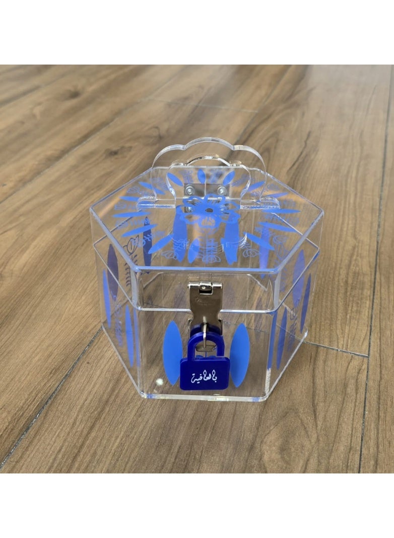 Bayti_hh Decorative Hexagonal Storage Box with Handle – Elegant Organizer for Home & Accessories (Design A large blue)