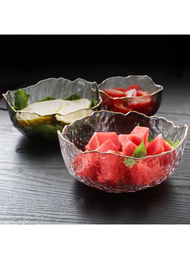 Canjiangjun 3-piece Salad Bowl Set With Gold Rim Glass Bowls, Glass Fruit Plates, Dessert Bowls And Salad Bowls - Image 5