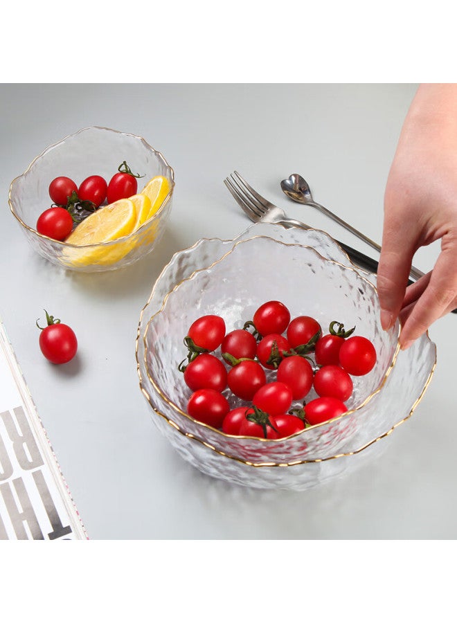 Canjiangjun 3-piece Salad Bowl Set With Gold Rim Glass Bowls, Glass Fruit Plates, Dessert Bowls And Salad Bowls - Image 2