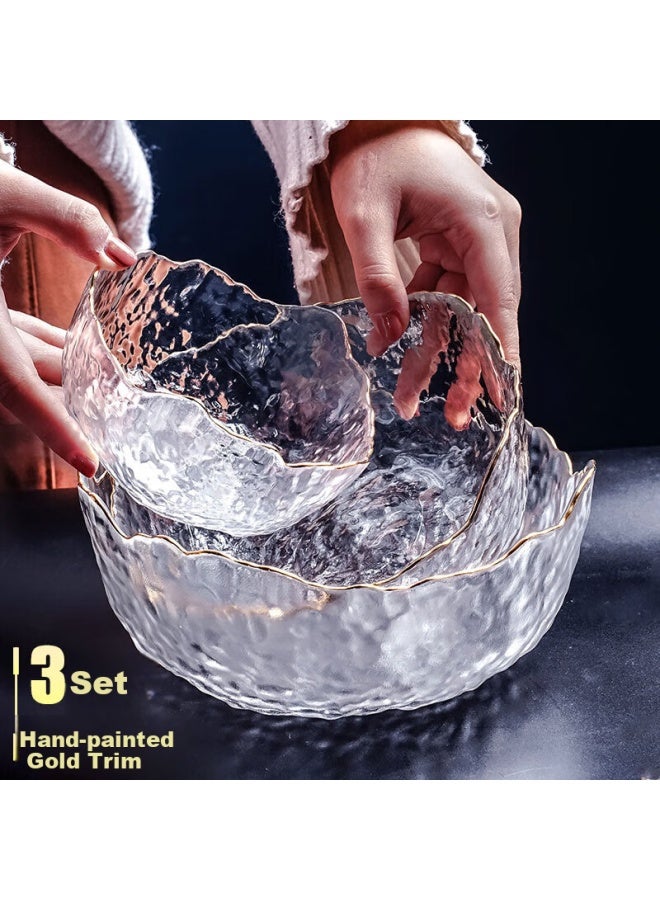 Canjiangjun 3-piece Salad Bowl Set With Gold Rim Glass Bowls, Glass Fruit Plates, Dessert Bowls And Salad Bowls - Image 1