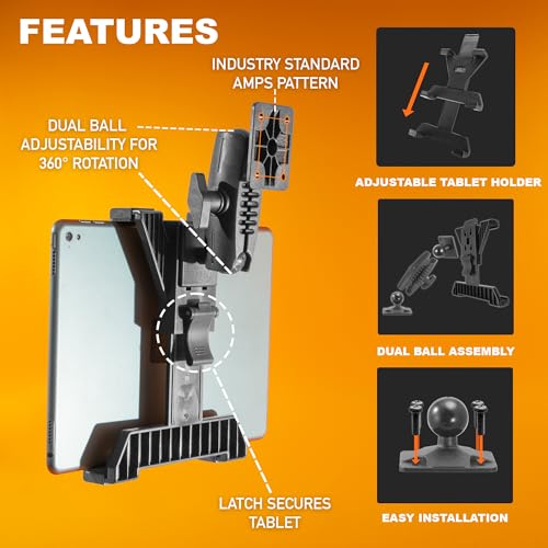 iBOLT TabDock Bizmount AMPs - Heavy Duty Drill Base Tablet Holder/Mount for All 7" - 10" Tablets- Great for Commercial Vehicles, Trucks, and Wall Mounting- Features 1 inch / 25mm Ball Joint - Image 3