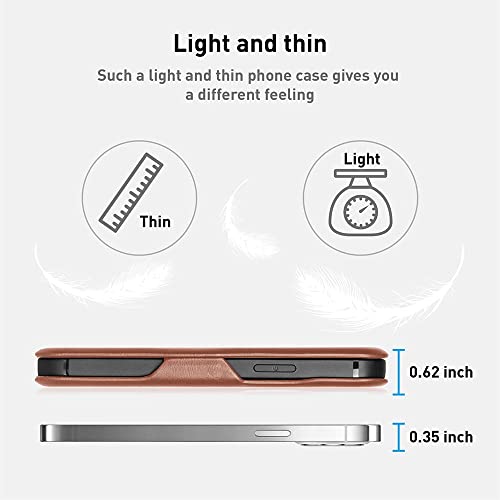 PULOKA for iPhone 15 PRO - Sleek Flip Case - Premium Vegan Leather Phone Cover with Card Slot - Slim, Durable, Privacy Protection - Kickstand Function - Elegant Flip Wallet Cases for Apple - Brown - Image 5