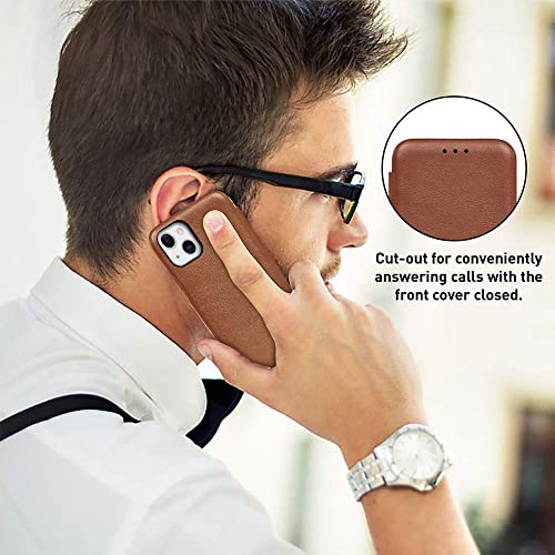 PULOKA for iPhone 15 PRO - Sleek Flip Case - Premium Vegan Leather Phone Cover with Card Slot - Slim, Durable, Privacy Protection - Kickstand Function - Elegant Flip Wallet Cases for Apple - Brown - Image 4