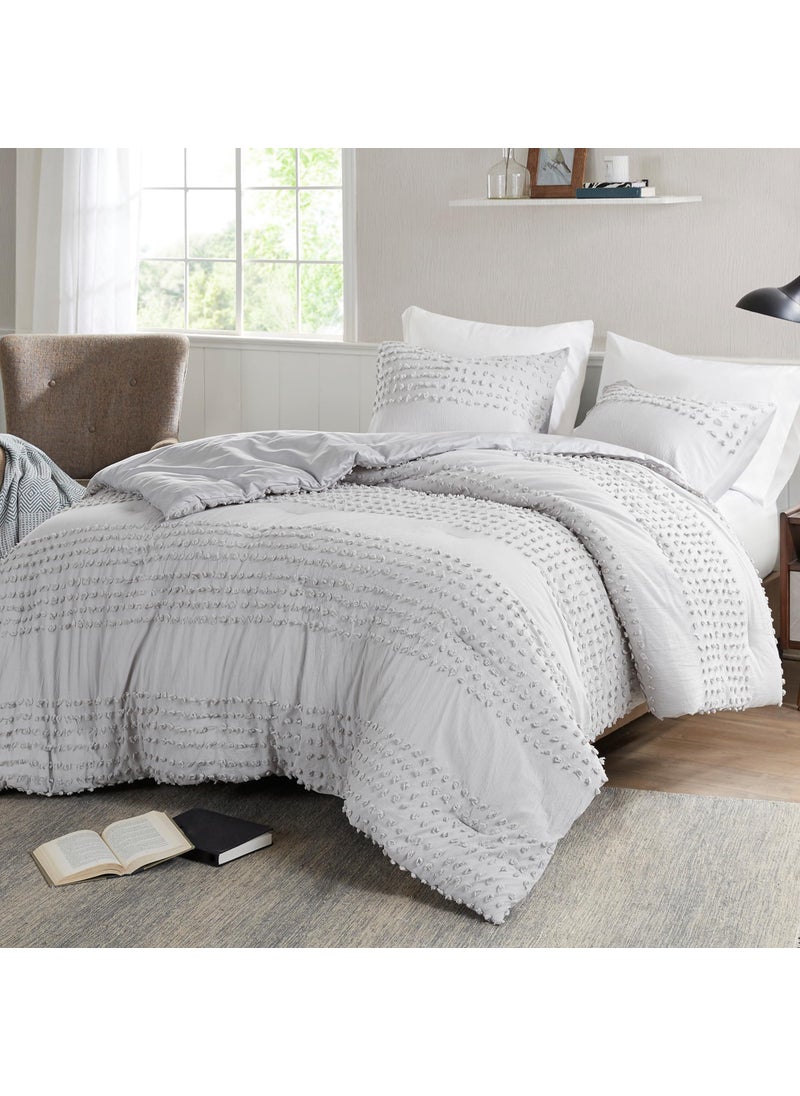 Comfort Spaces Comfort Spaces Cotton Comforter Set Jacquard PomPom Tufts Design Down Alternative All Season Modern Bedding Matching Shams TwinTwin XL Grey 3 Piece 