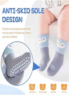 iMissiu Baby Socks, Toddlers Non Slip Socks, Little Girls Boys Cartoon Cotton Crew Walking Grips Socks 5 Pairs  - Image 2