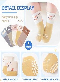 iMissiu Baby Socks, Toddlers Non Slip Socks, Little Girls Boys Cartoon Cotton Crew Walking Grips Socks 5 Pairs  - Image 3