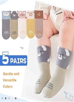 iMissiu Baby Socks, Toddlers Non Slip Socks, Little Girls Boys Cartoon Cotton Crew Walking Grips Socks 5 Pairs  - Image 4