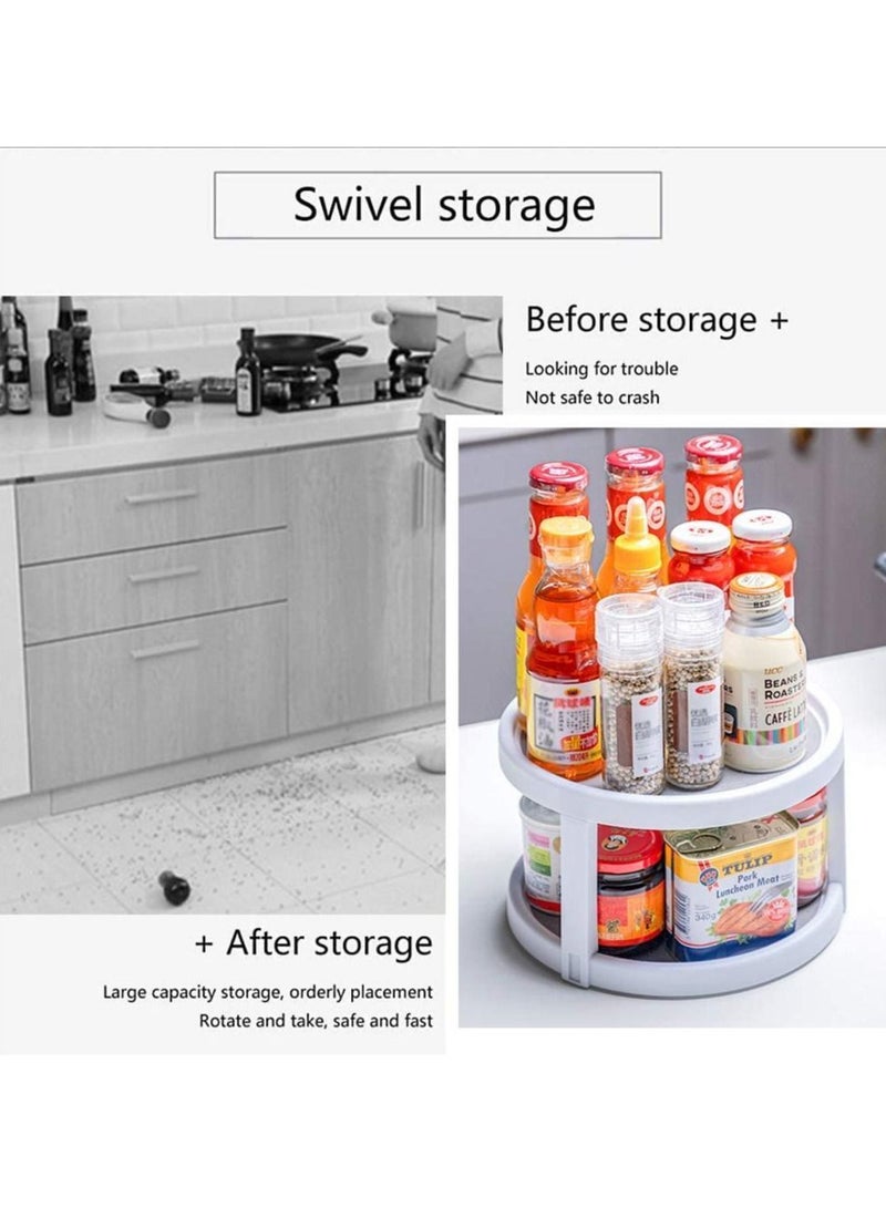 360° Rotating Rack 2 Tier Kitchen Turntable Spice Jar Storage Pantry Shelf Spinning Revolving Condiment Cupboard for Cabinet Refrigerator Bathroom - Image 2