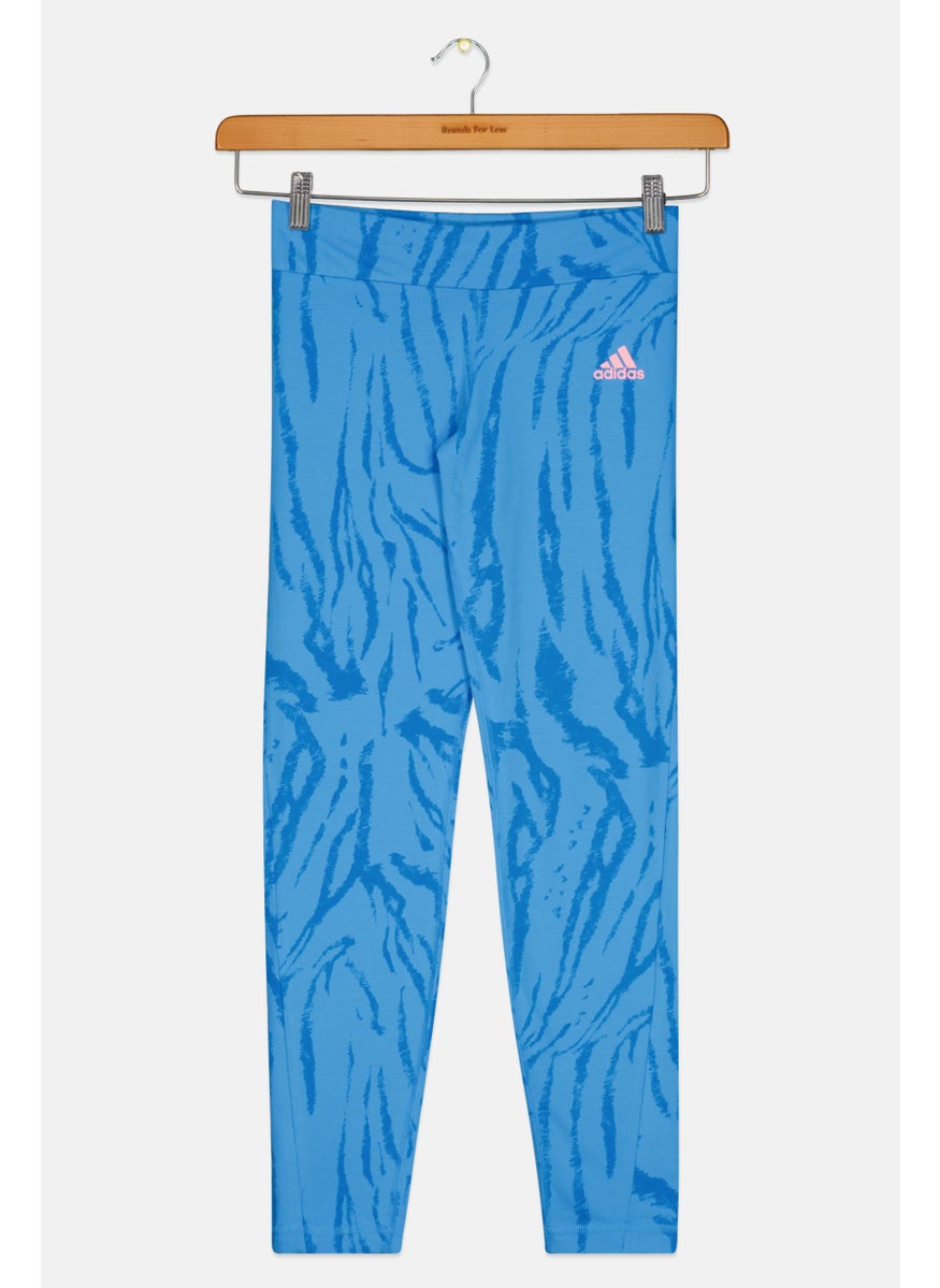 Adidas Kids Girl Tight Fit Mid Rise Training Leggings, Blue  - Image 1