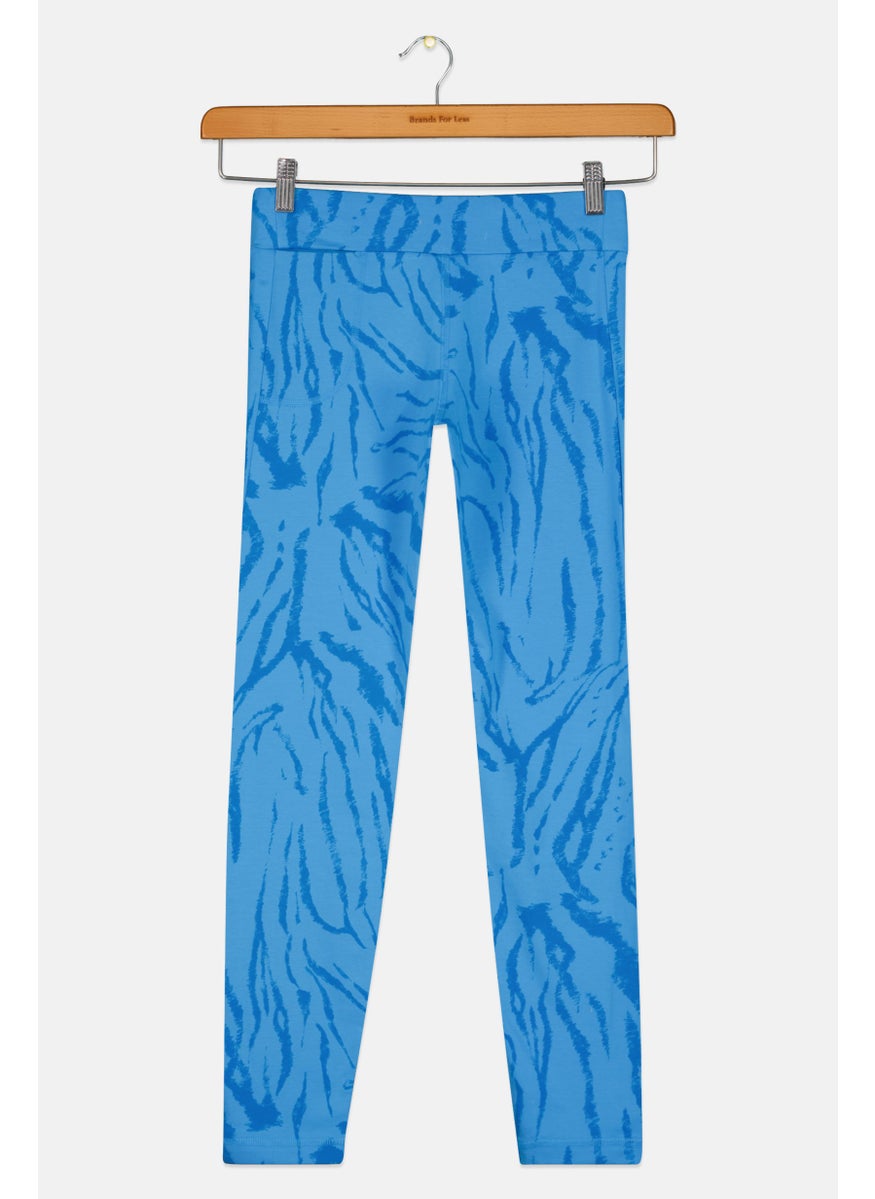 Adidas Kids Girl Tight Fit Mid Rise Training Leggings, Blue  - Image 2