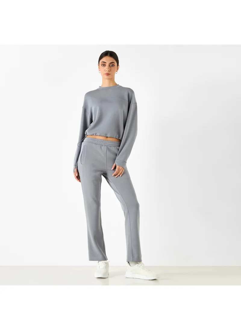 ADOT by Splash Panelled Cropped Sweatshirt with Long Sleeves