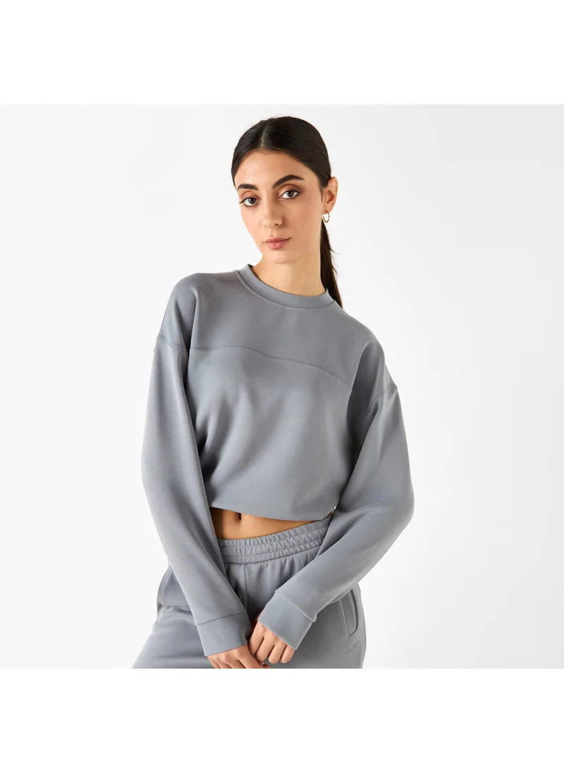 ADOT by Splash Panelled Cropped Sweatshirt with Long Sleeves