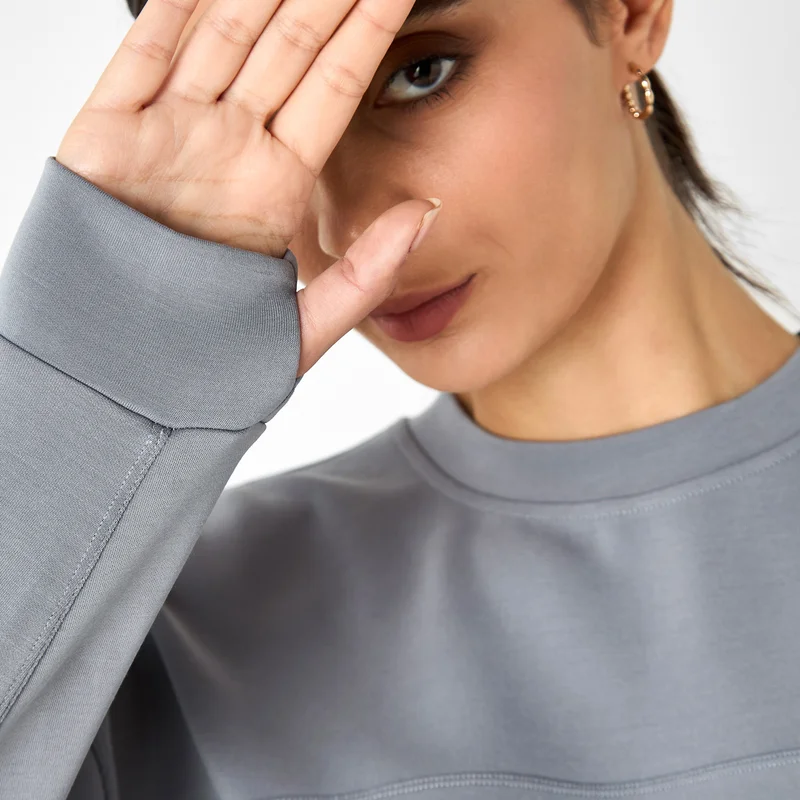 ADOT by Splash Panelled Cropped Sweatshirt with Long Sleeves