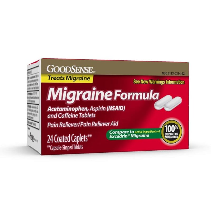 GoodSense Migraine Relief Acetaminophen Aspirin NSAID and Caffeine Tablets Migraine Relief 24 Count