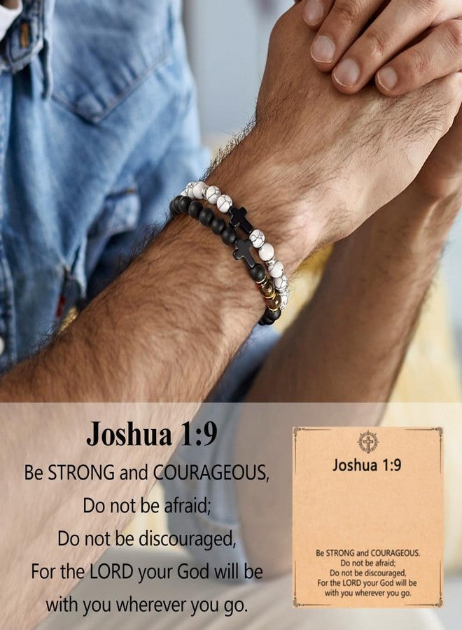 CASDAN 9Pcs Cross Prayer Bracelets for Men 8mm Christian Easter Basket Stuffers Cross Beaded Bracelet Inspirational Faith Based Religious Jesus Bracelets Gifts - Image 2