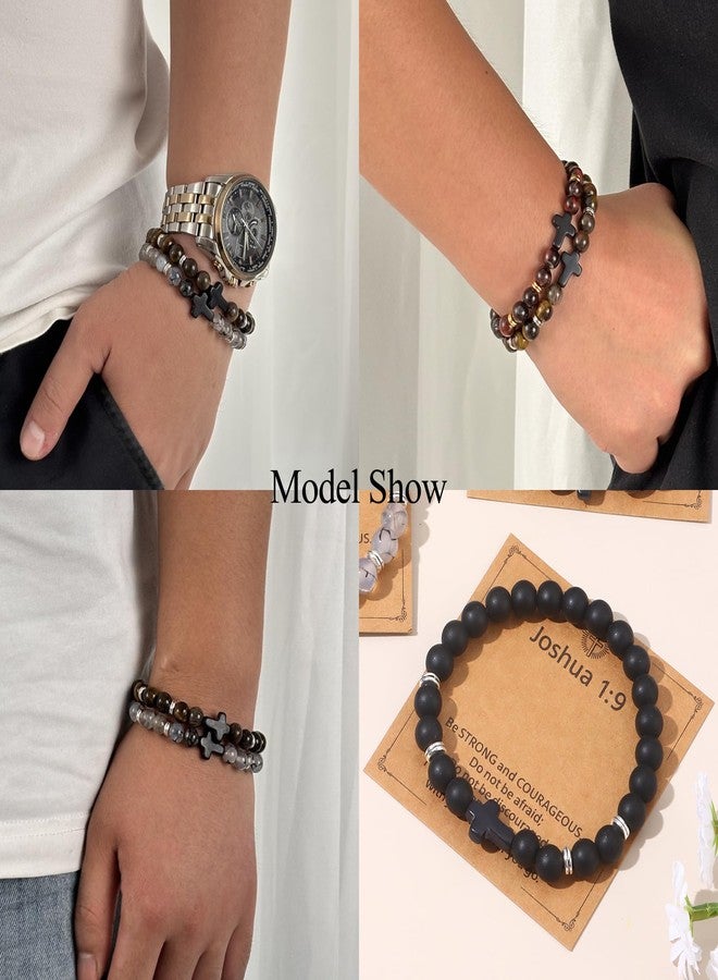 CASDAN 9Pcs Cross Prayer Bracelets for Men 8mm Christian Easter Basket Stuffers Cross Beaded Bracelet Inspirational Faith Based Religious Jesus Bracelets Gifts - Image 5