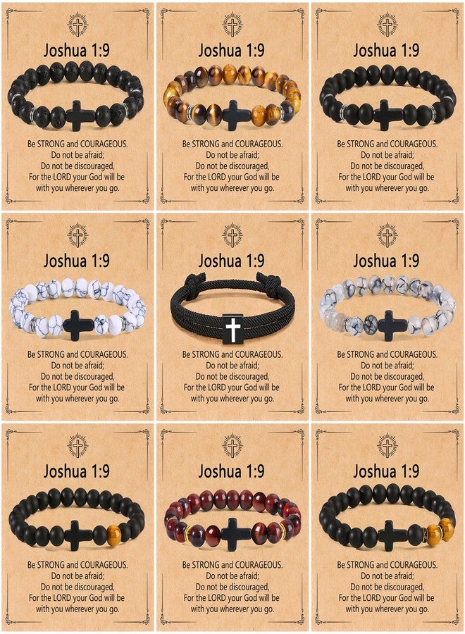 CASDAN 9Pcs Cross Prayer Bracelets for Men 8mm Christian Easter Basket Stuffers Cross Beaded Bracelet Inspirational Faith Based Religious Jesus Bracelets Gifts - Image 1