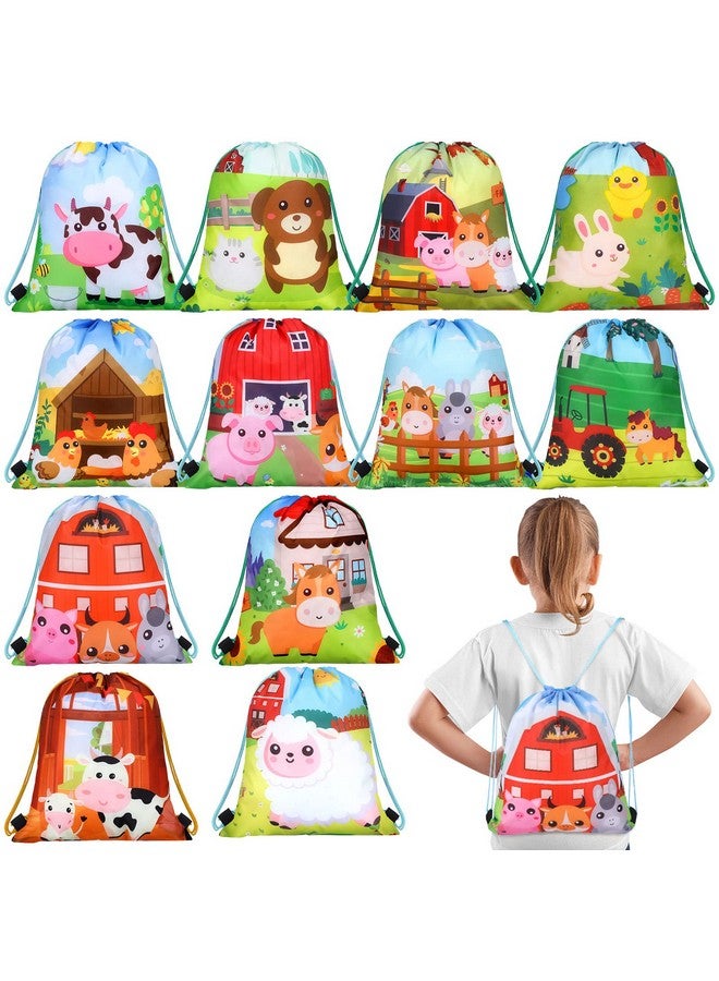 Rtteri 24 Pack Farm String Bags 12 X 10 Inch Farm Animal Party Favor Gifts Bag Farm Birthday Party Supplies Farm Animal Backpack Drawstring Pouches Wrap Goodie Bags For Kids Girls Boys Travel Decorations - Image 1