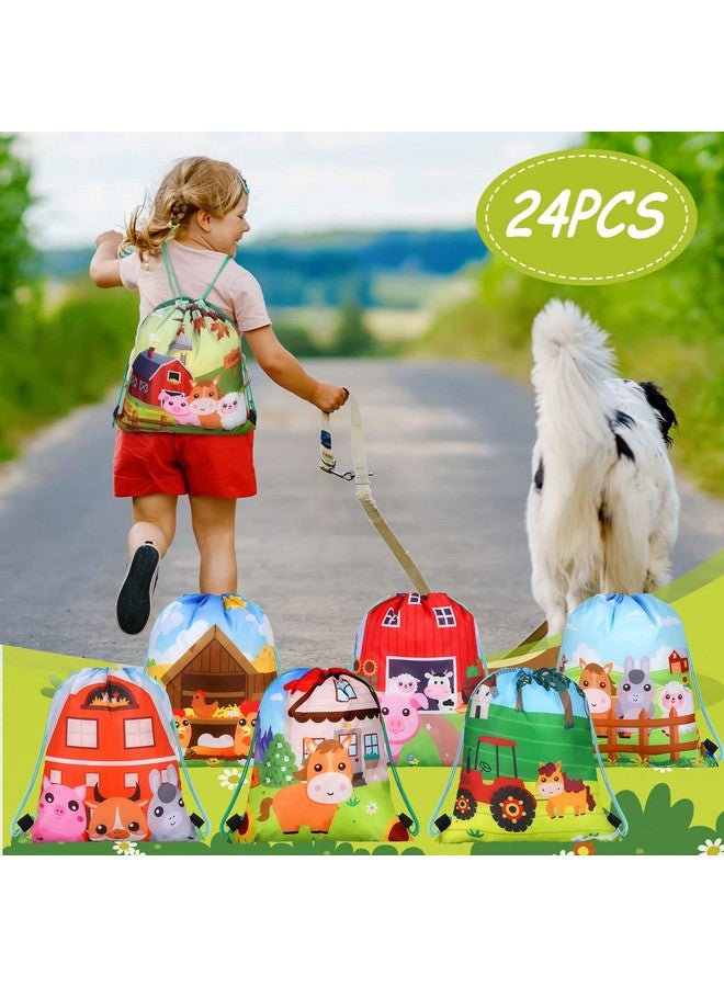 Rtteri 24 Pack Farm String Bags 12 X 10 Inch Farm Animal Party Favor Gifts Bag Farm Birthday Party Supplies Farm Animal Backpack Drawstring Pouches Wrap Goodie Bags For Kids Girls Boys Travel Decorations - Image 3