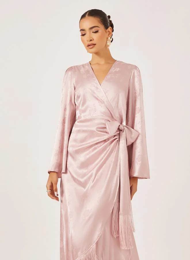 Styli Fringed Satin Wrap Dress