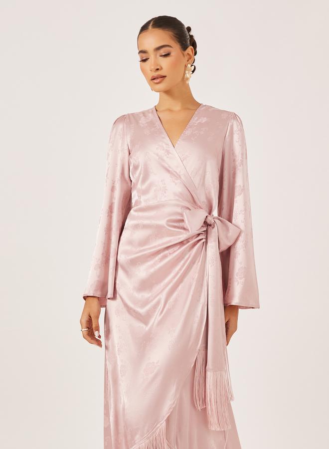 Fringed Satin Wrap Dress