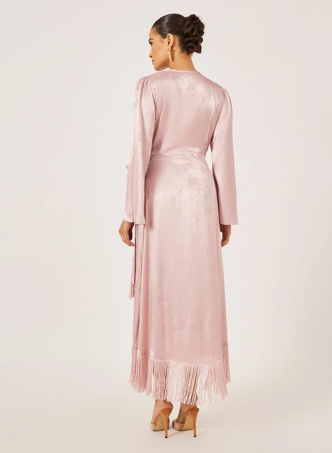 Styli Fringed Satin Wrap Dress