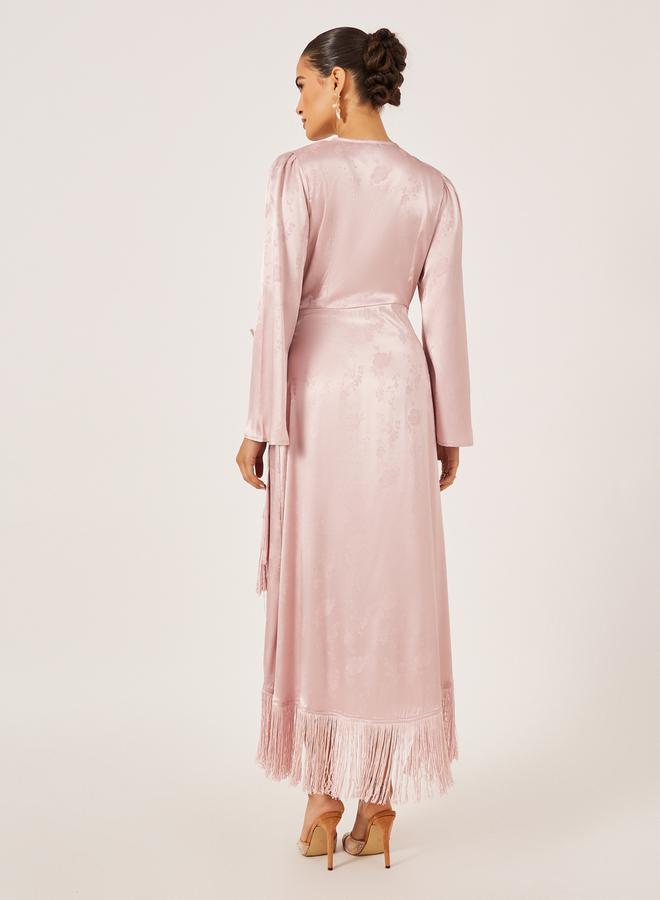 Fringed Satin Wrap Dress