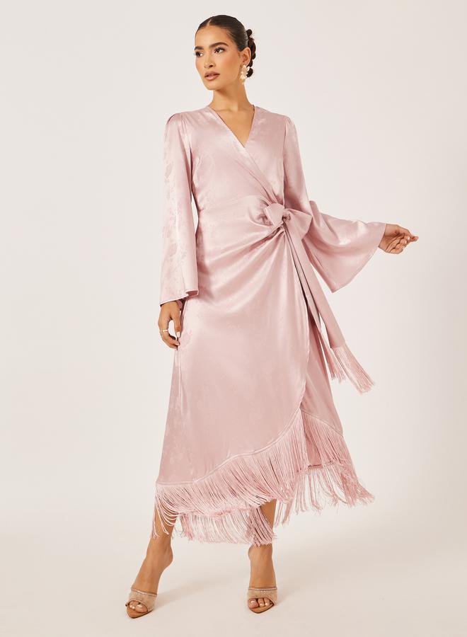 Fringed Satin Wrap Dress