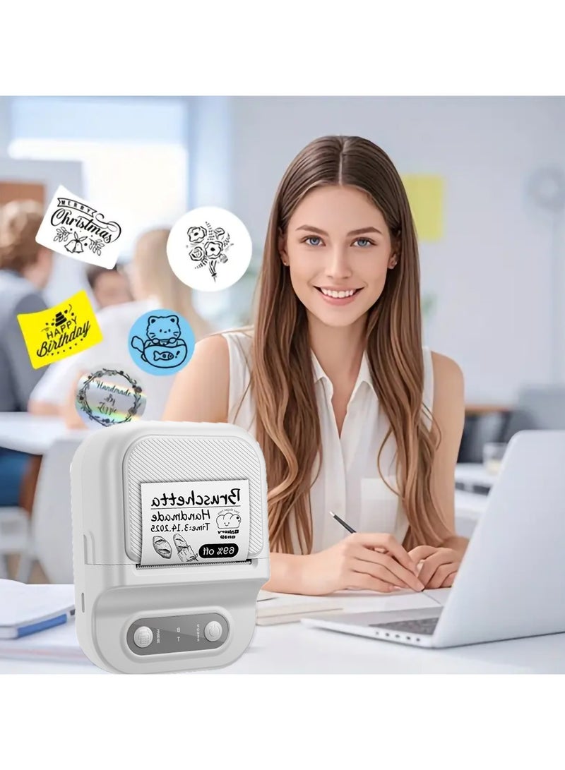 Wireless Bluetooth Label Printer with 1 Label Roll (50*60mm) and USB Cable, Portable Thermal Label Machine, Mini Lightweight Ink-free Black and White Printer, Perfect for Commercial, Supermarket, Office, School, Retail Store, Clothing Label and Home Printing Barcode - Image 2