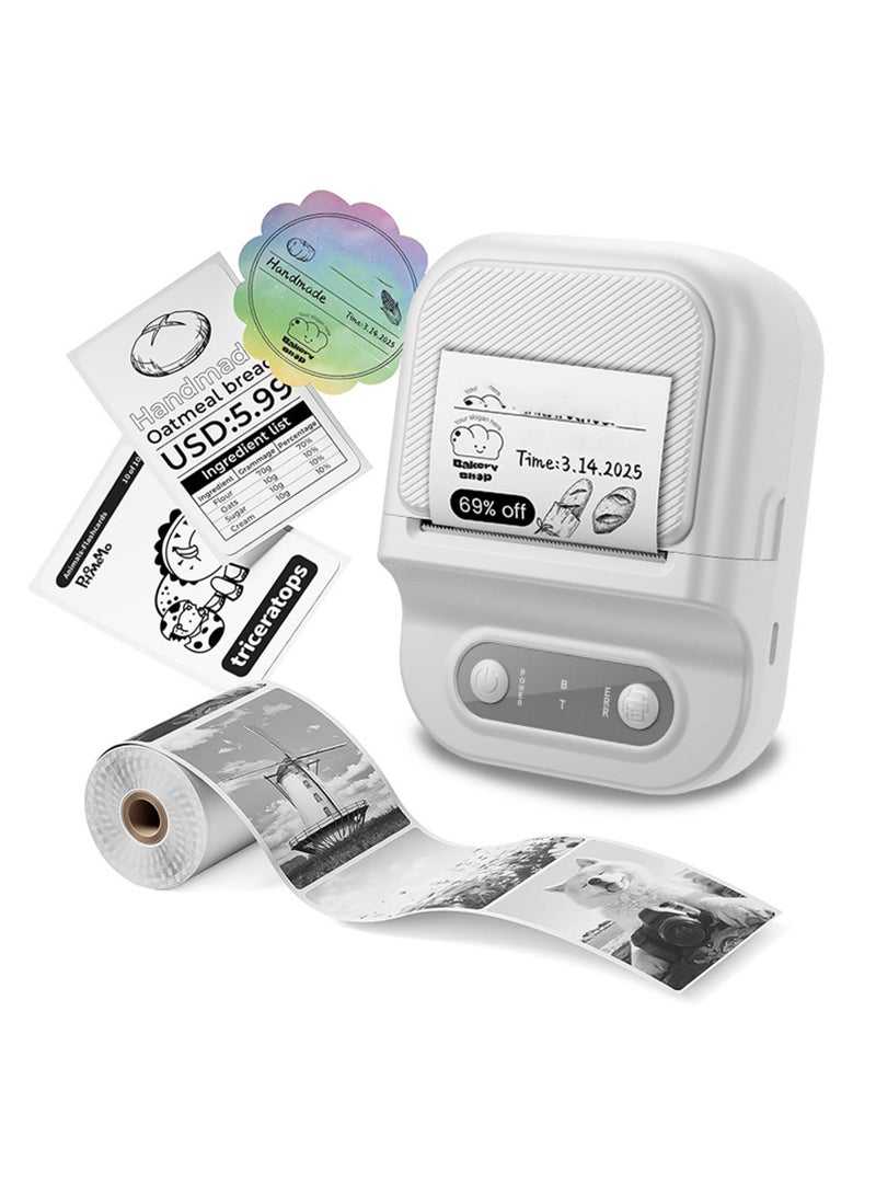 Wireless Bluetooth Label Printer with 1 Label Roll (50*60mm) and USB Cable, Portable Thermal Label Machine, Mini Lightweight Ink-free Black and White Printer, Perfect for Commercial, Supermarket, Office, School, Retail Store, Clothing Label and Home Printing Barcode - Image 1