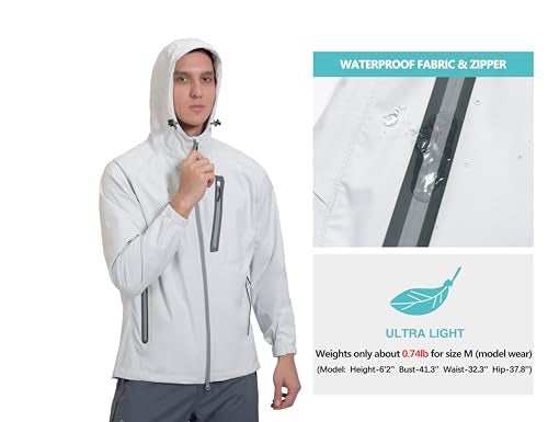 Little Donkey Andy Men's High-performance Waterproof Rain Jacket Ultra Lightweight Outdoor Rain Coat Shell for Golf Gray XXL - Image 4