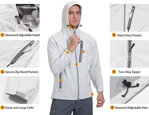 Little Donkey Andy Men's High-performance Waterproof Rain Jacket Ultra Lightweight Outdoor Rain Coat Shell for Golf Gray XXL - Image 5