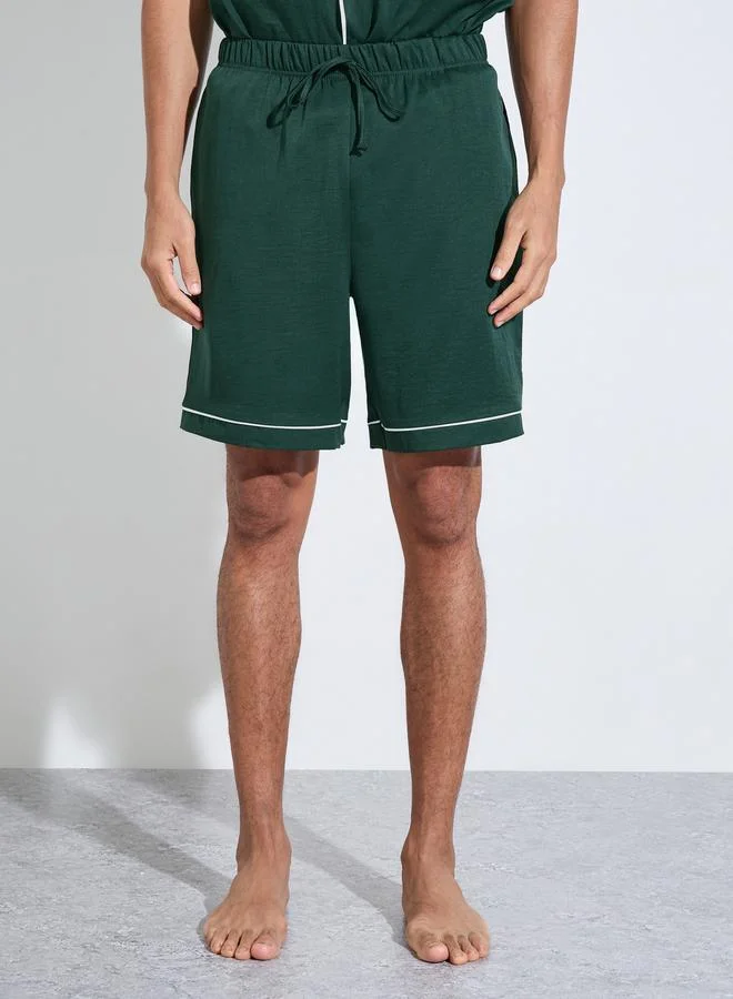 Styli  Dark Green Solid Contrast Trims Shirt and Shorts Pyjama Set for Men | Best Price UAE