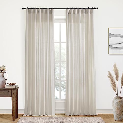 XTMYI Oatmeal Beige Curtains 84 Inches Long for Living Room 2 Panels Sets Stone Washed Linen Earth Tone Decor Back Tab Rod Pocket Boho Neutral Greige Earthy Sheer Curtain for Bedroom - Image 1