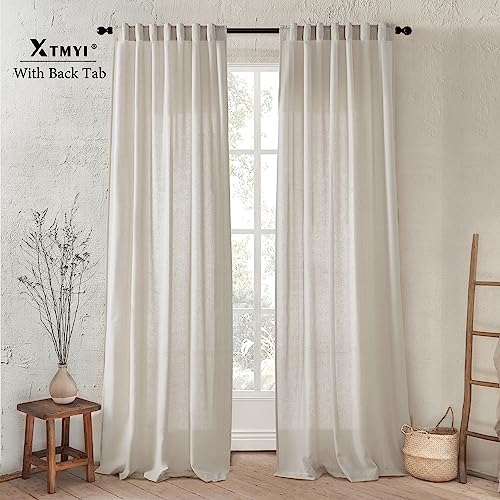 XTMYI Oatmeal Beige Curtains 84 Inches Long for Living Room 2 Panels Sets Stone Washed Linen Earth Tone Decor Back Tab Rod Pocket Boho Neutral Greige Earthy Sheer Curtain for Bedroom - Image 2