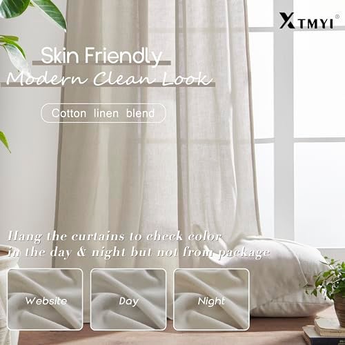 XTMYI Oatmeal Beige Curtains 84 Inches Long for Living Room 2 Panels Sets Stone Washed Linen Earth Tone Decor Back Tab Rod Pocket Boho Neutral Greige Earthy Sheer Curtain for Bedroom - Image 4