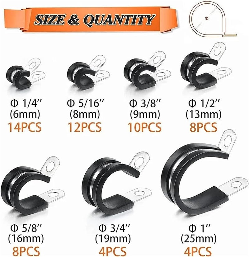 مجموعة مشابك الكابلات من الفولاذ المقاوم للصدأ 7 أحجام لتثبيت الأنابيب والأسلاك والخراطيم - Image 3