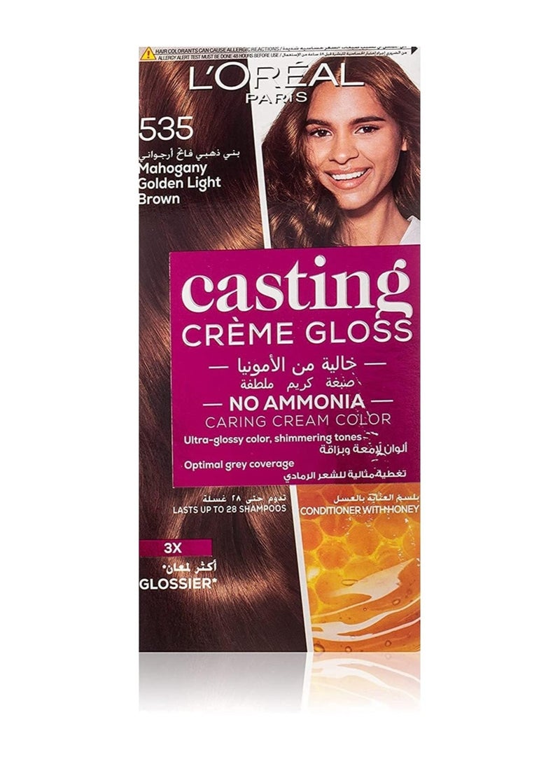 باريس لوريال باريس صبغة شعر كاستينج كريم جلوس ، 535 ماهوجني ذهبي بني فاتح - Image 1