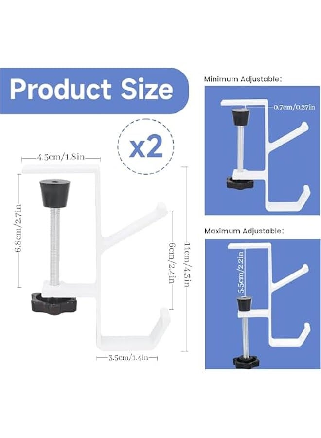 TRASSLE 2Pcs Clamp-On Under Desk Headphone Holder Backpack Hook Students' Desk Hook with Adjustable Arm Clamp Women's Bag Handbag and Purse Holder,suitable for tables of thicknesses 1-5cm  - Image 2