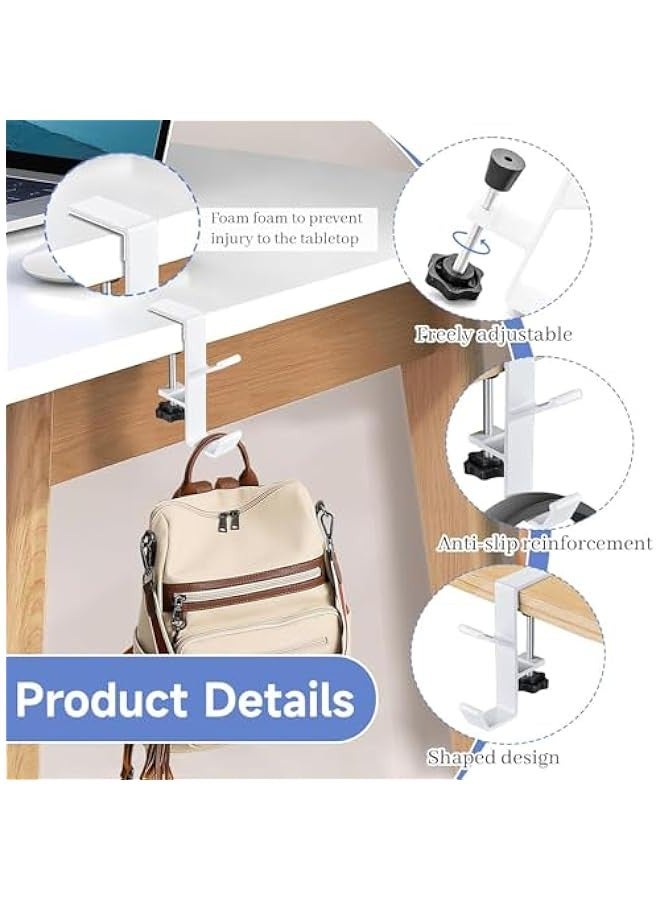TRASSLE 2Pcs Clamp-On Under Desk Headphone Holder Backpack Hook Students' Desk Hook with Adjustable Arm Clamp Women's Bag Handbag and Purse Holder,suitable for tables of thicknesses 1-5cm  - Image 4