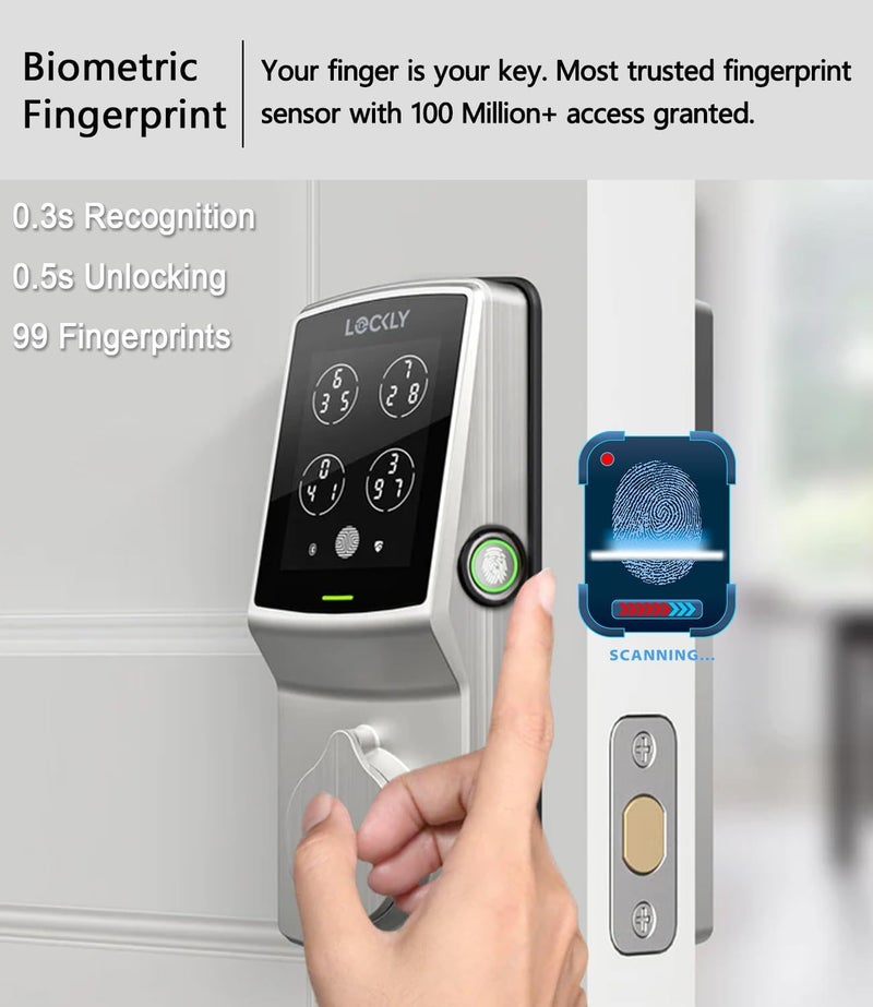 Lockly Secure Plus, RFID Card Smart Lock, Keyless Entry Door Lock, Smart Locks for Front Door, PIN Genie® Keypad, 3D Biometric Fingerprint Sensor, Auto Lock Smart Door Lock - Image 4