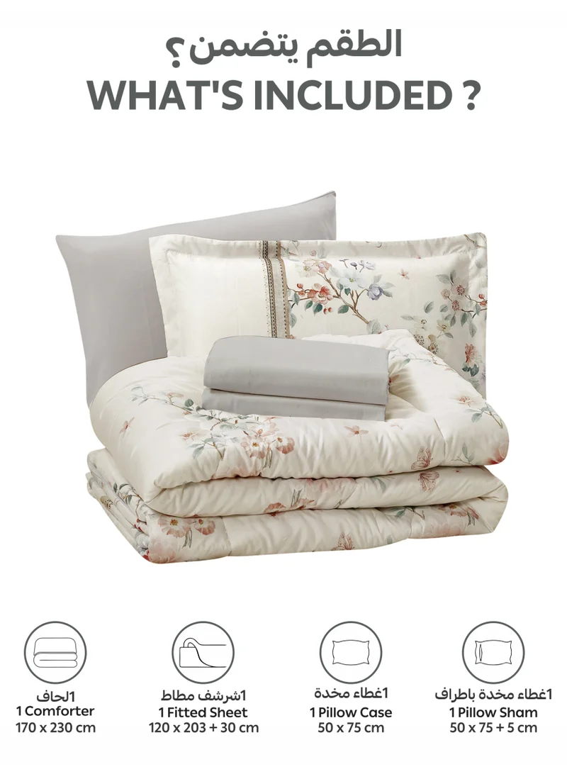 Donetella Bedding Comforter Set, twin Size Fits 120x200 cm - 4-Pcs Digital Print Quilted Bed Set, Microfiber Fabric - 1 Comforter, 1 Fitted Sheet, 1 Pillow Shams, 1 Pillowcases.