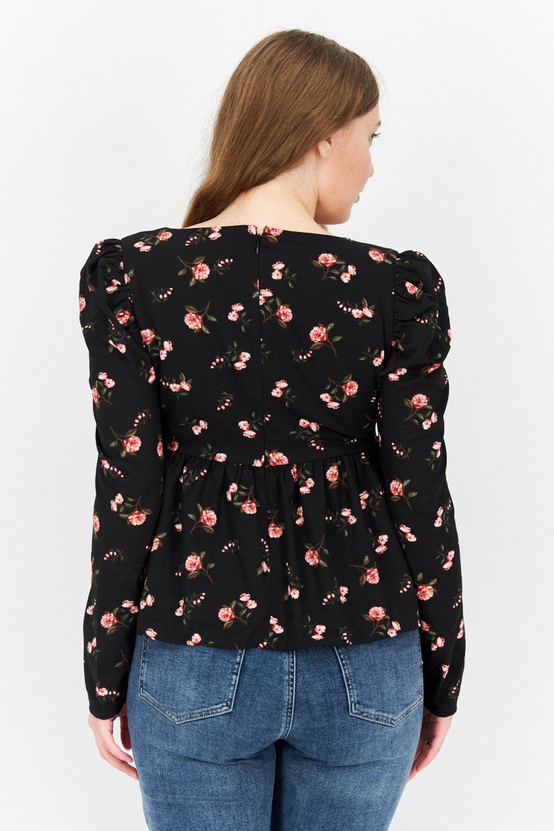 1 State Women Square Neck Floral Print Long Sleeve Blouse, Multicolor - Image 3