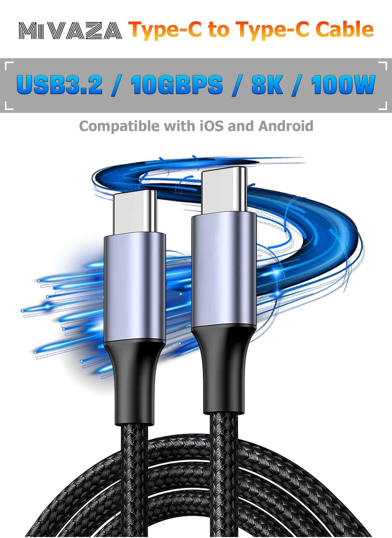Mi VAZA كابل Tyep-C إلى Tyep-C USB 3.2 - نقل بيانات بسرعة 10 جيجابت في الثانية - كابل شاشة 4K و8K - كابل مجدول عالي الكثافة - كابل شحن سريع 100 وات متوافق مع iOS iPhone/MacBook/iPad/Android/Samsung  - Image 1