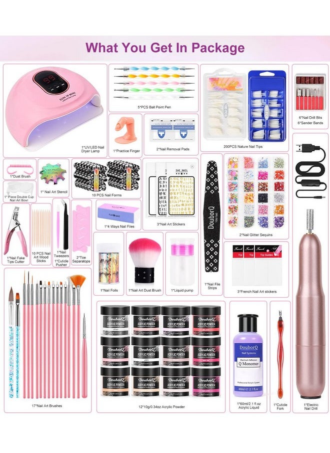 DOUBORQ Acrylic Nail Art Kit-Nail Art Manicure Set Acrylic Powder Brush Glitter File French Tips U V Lamp Nail Art Decoration Tools Nail Drill kit for beginners with everything at home  - Image 3