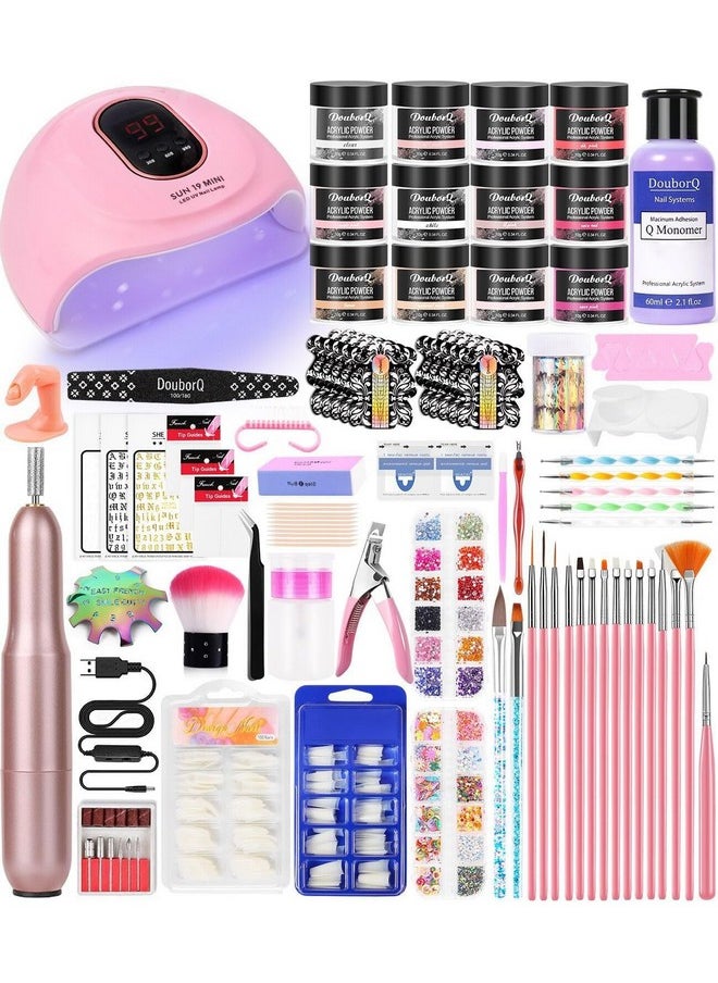 DOUBORQ Acrylic Nail Art Kit-Nail Art Manicure Set Acrylic Powder Brush Glitter File French Tips U V Lamp Nail Art Decoration Tools Nail Drill kit for beginners with everything at home  - Image 1