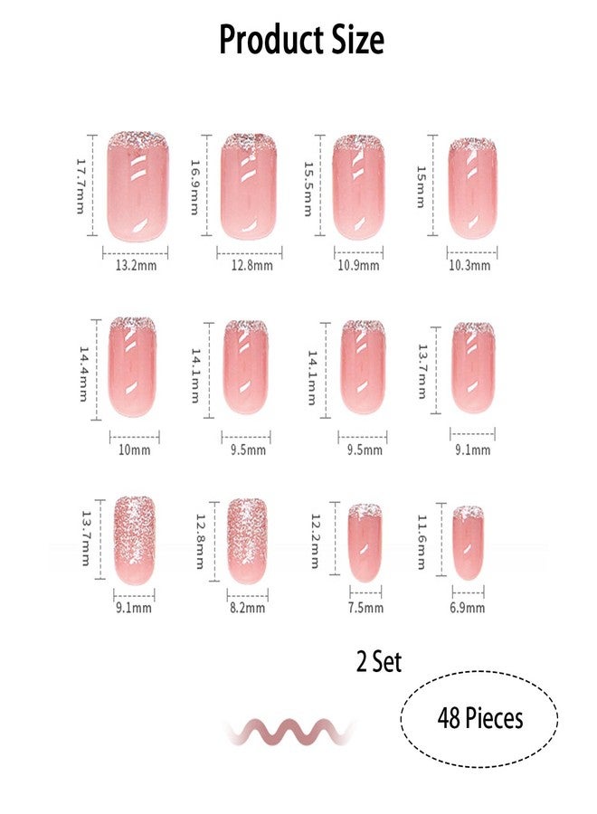 Aeenioy 48 Pieces Press On Nails, Fake Nails Square Shiny Glitter Stick On Nails for Women, Nail Extensions with Nail Glue, Nail Art Kit for Party Wedding Date Prom - Image 2