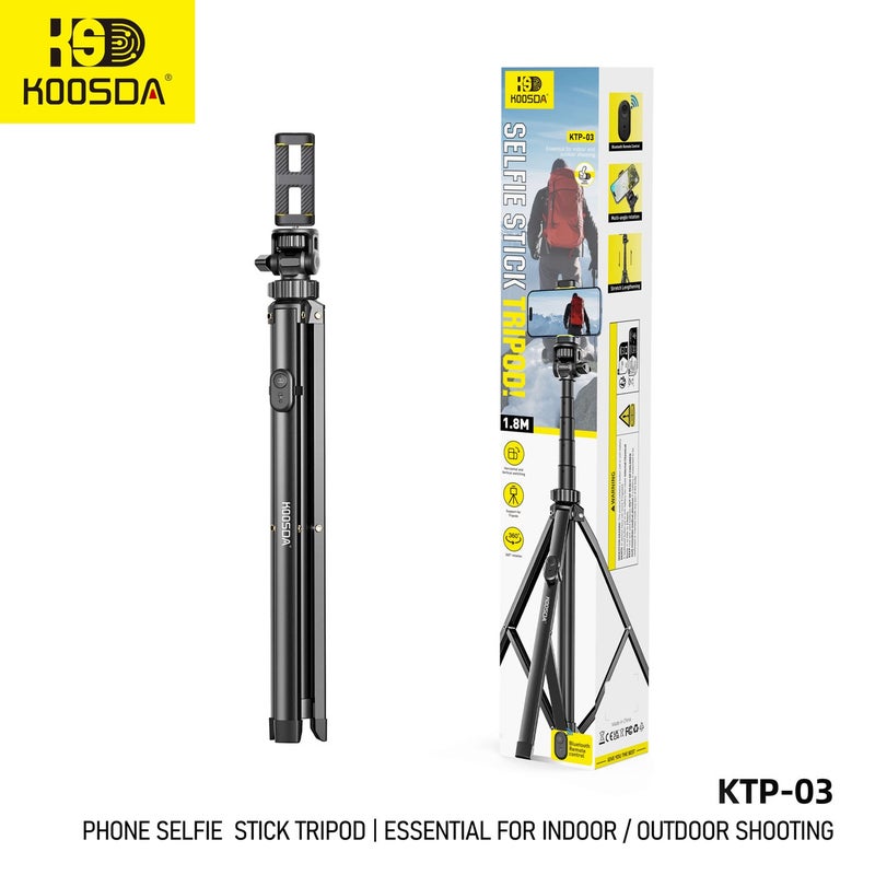 KOOSDA KTP-03 1.8M Selfie Stick Tripod – Reinforced 180CM Extendable Support - Image 3