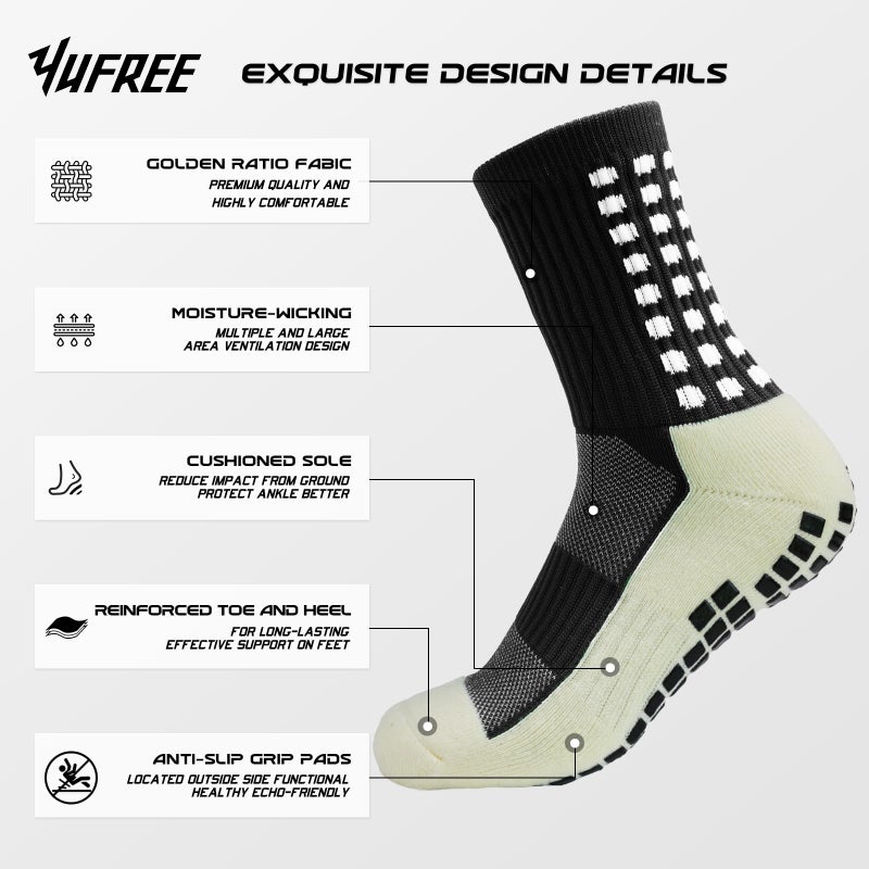 Yufree 4 Pairs Mens Grip Soccer Socks Non Slip Grippy Women Socks for Football Basketball Sports - Image 3
